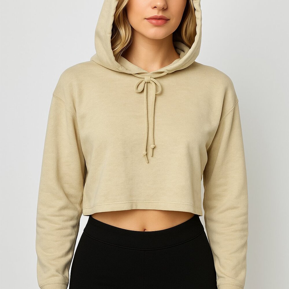 BAM by Betsy & Adam (NWOT) Beige Cropped Drawstring Pullover Hoodie Sweatshirt S